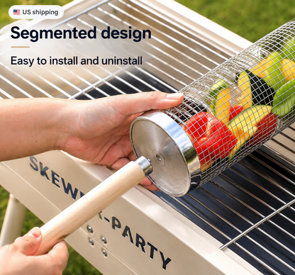Rotating BBQ Grill Basket — Grill Vegetables, Shrimp & More Without Losing a Single Piece