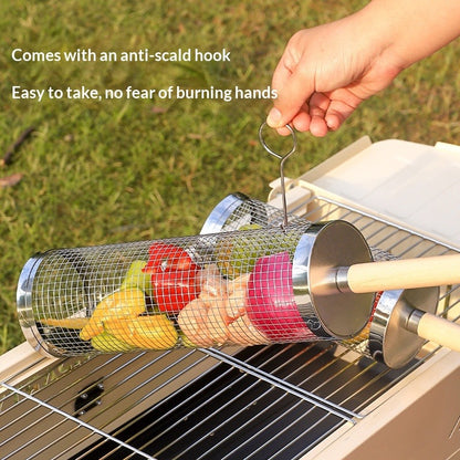 Rotating BBQ Grill Basket — Grill Vegetables, Shrimp & More Without Losing a Single Piece